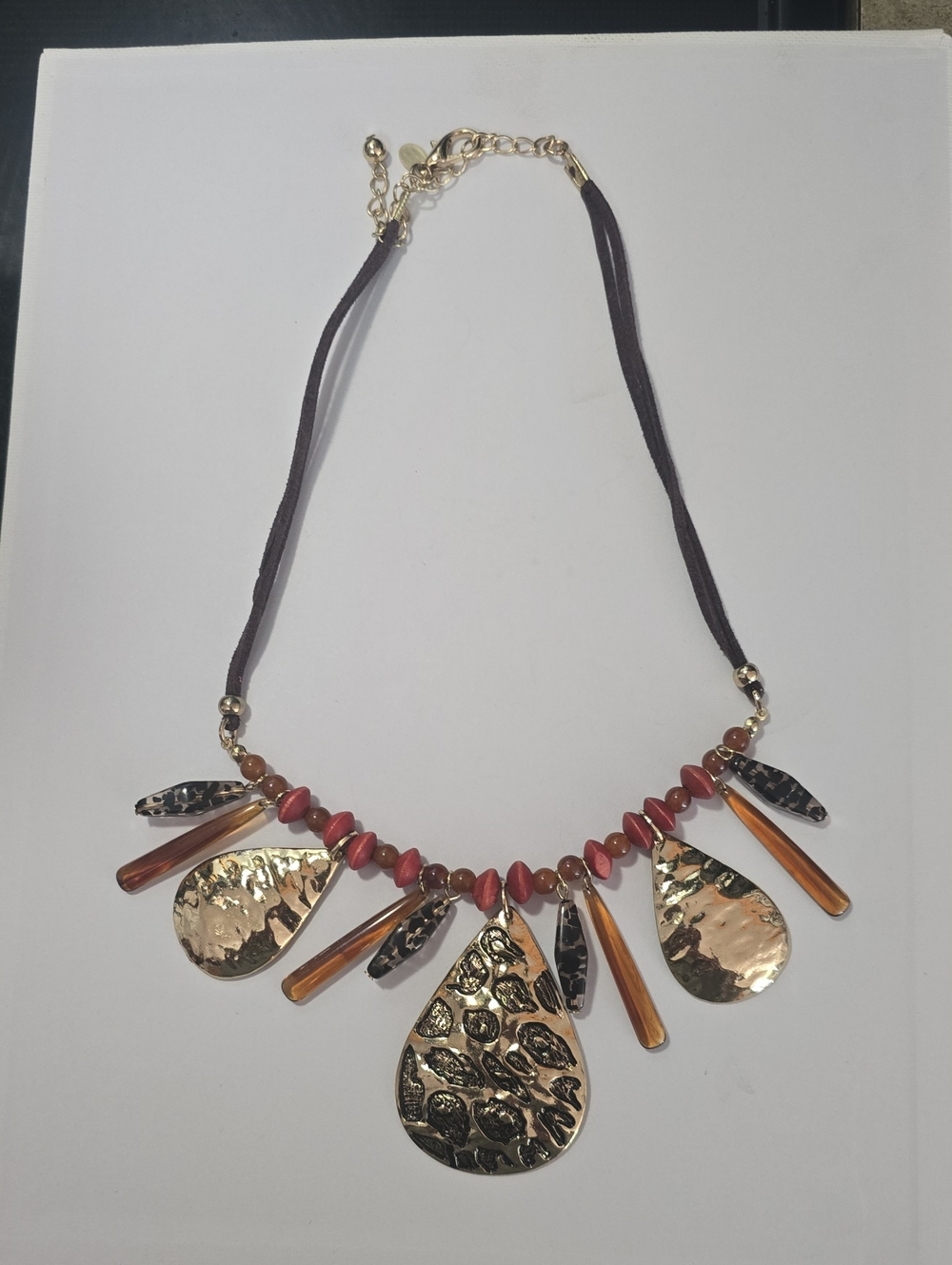 Chico's Gold and Brown Teardrop Statement Necklace -